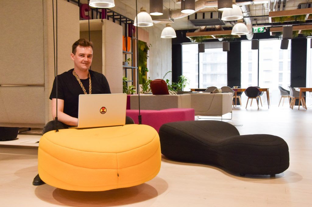 Mateusz Pawełczuk from AIDA startup in his office at HubHub Postępu in Warsaw