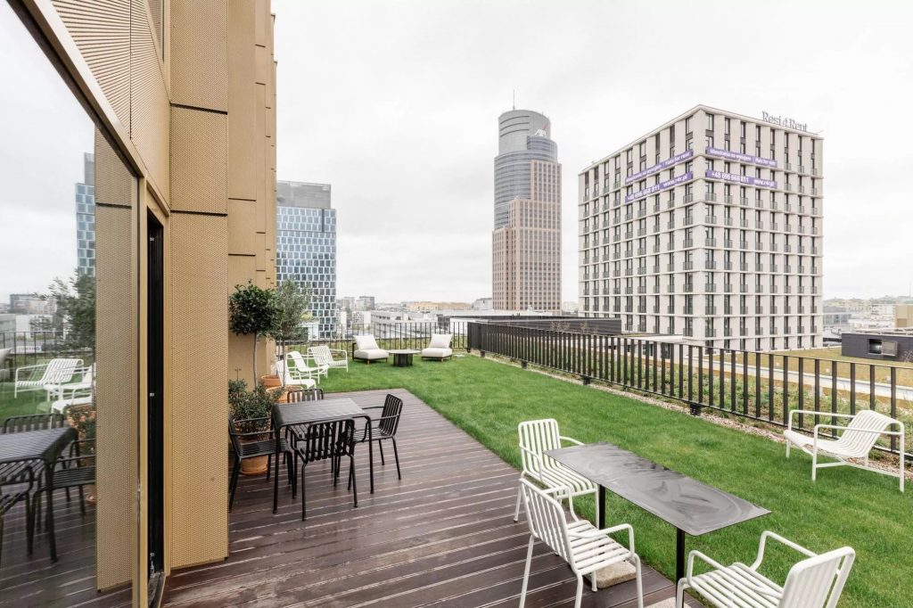 Terrace at WeWork Browary office building located at Grzybowska 60, Wola, Warsaw 